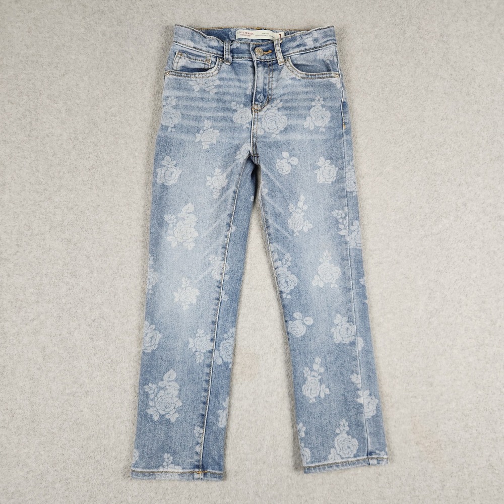 Signature by Levi Strauss Heritage High Ankle Straight Jeans Women 7 Blue Floral